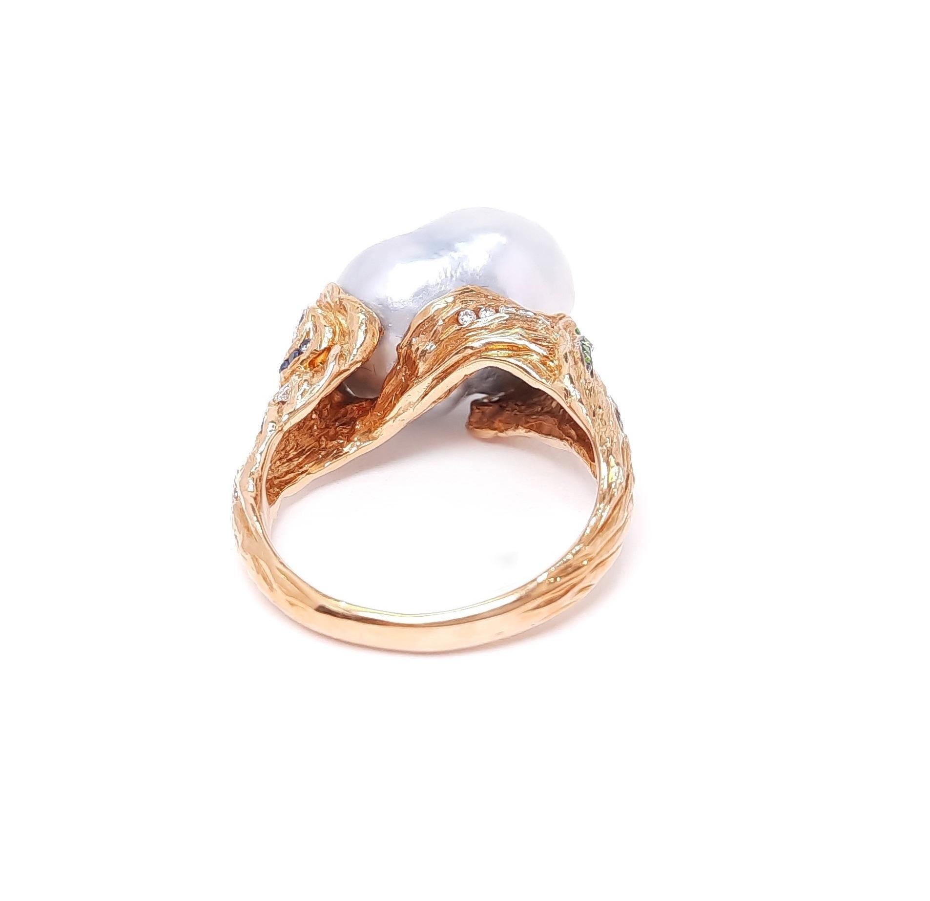 Contemporary Moiseikin 18 Karat Gold Baroque Pearl Handmade Ring For Sale