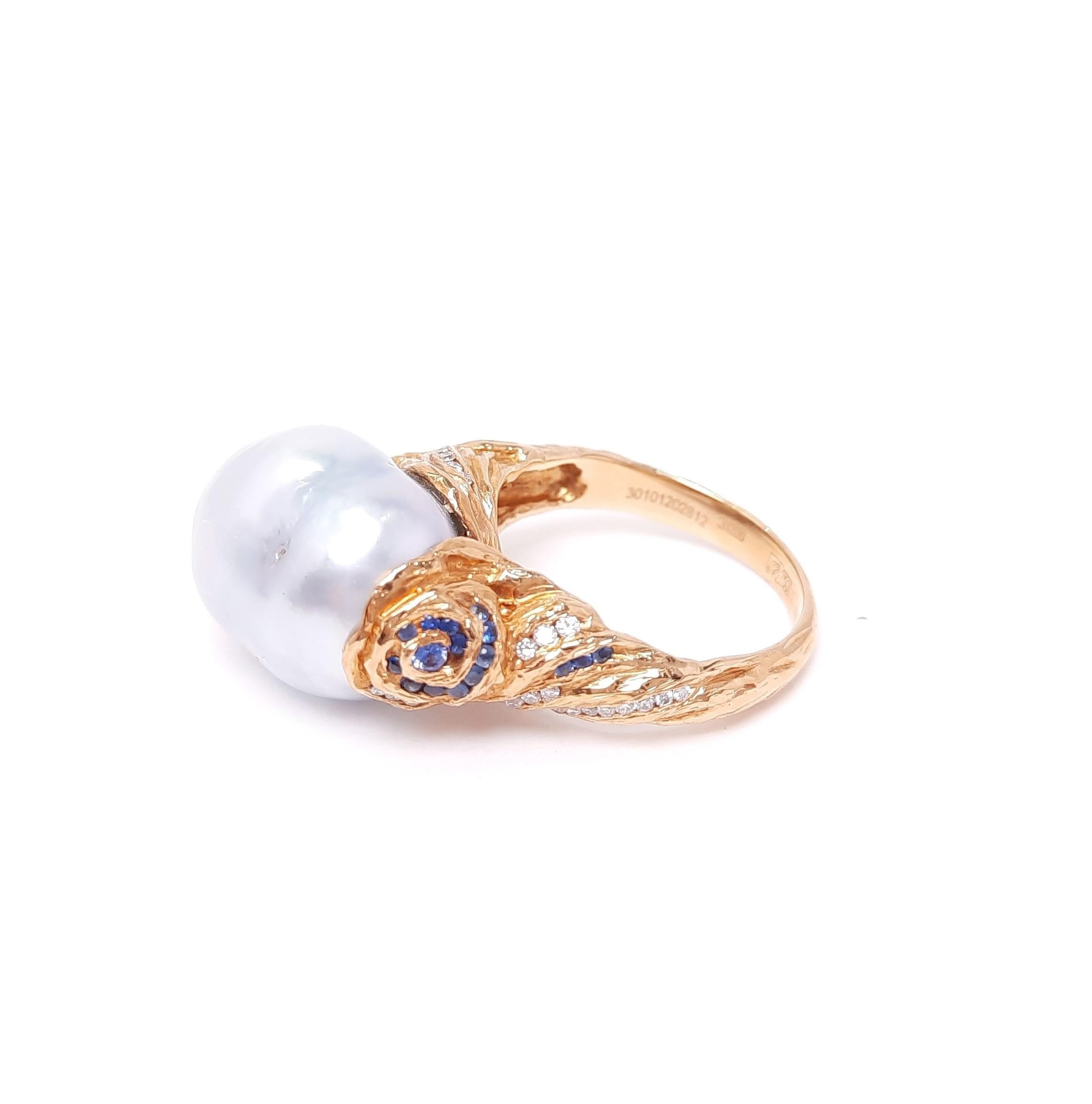 Oval Cut Moiseikin 18 Karat Gold Baroque Pearl Handmade Ring For Sale