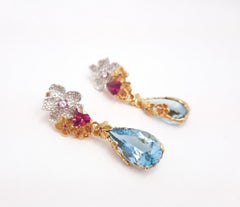 Moiseikin 18 Karat Gold Diamond Aquamarine Cocktail Earrings