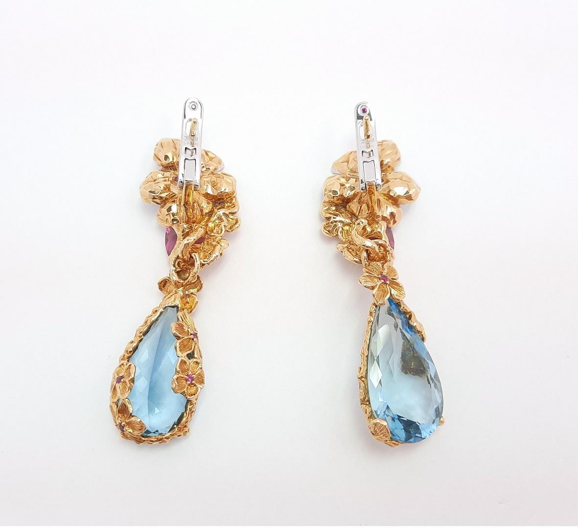 Pear Cut Moiseikin 18 Karat Gold Diamond Aquamarine Cocktail Earrings For Sale