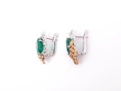 Moiseikin 18 Karat Gold Diamond Emerald Floral Earrings