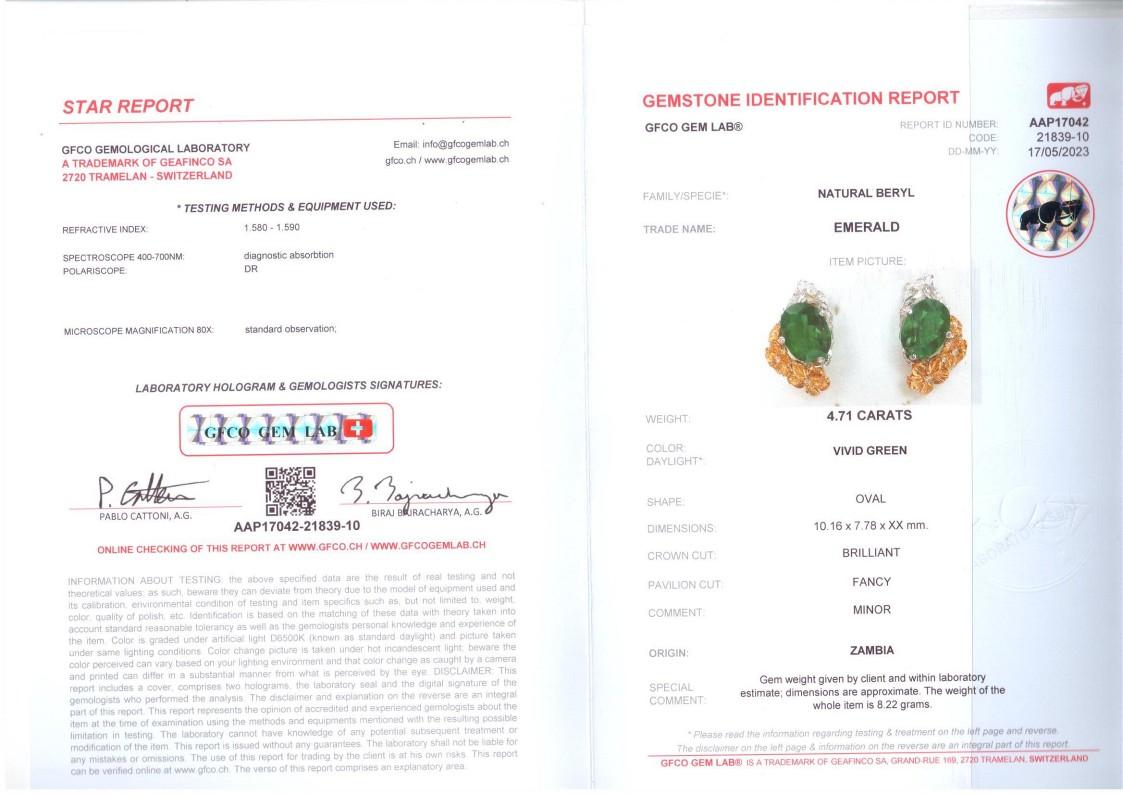 Women's Moiseikin 18 Karat Gold Diamond Emerald Floral Earrings For Sale