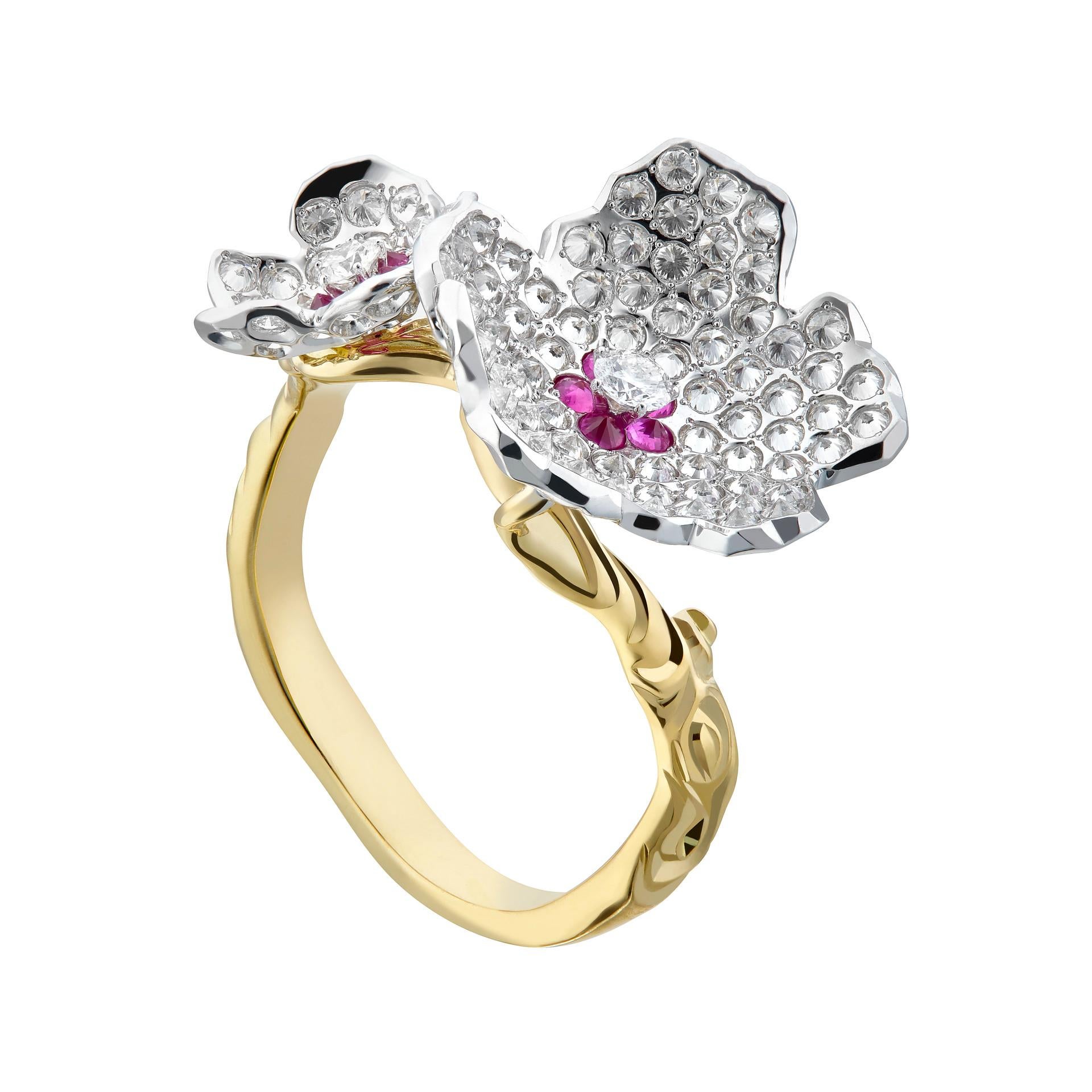 The early flowering almond tree heralds the beginning of spring and new life. Being the symbol of hope, abiding love and friendship, Almond Blossoms Collection by MOISEIKIN is a hymn to the Woman’s Beauty. 

This feminine flower ring consists of