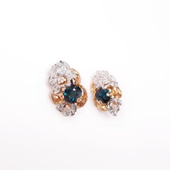 Moiseikin 18 Karat Gold Diamond Indigo Tourmaline Handmade Earrings