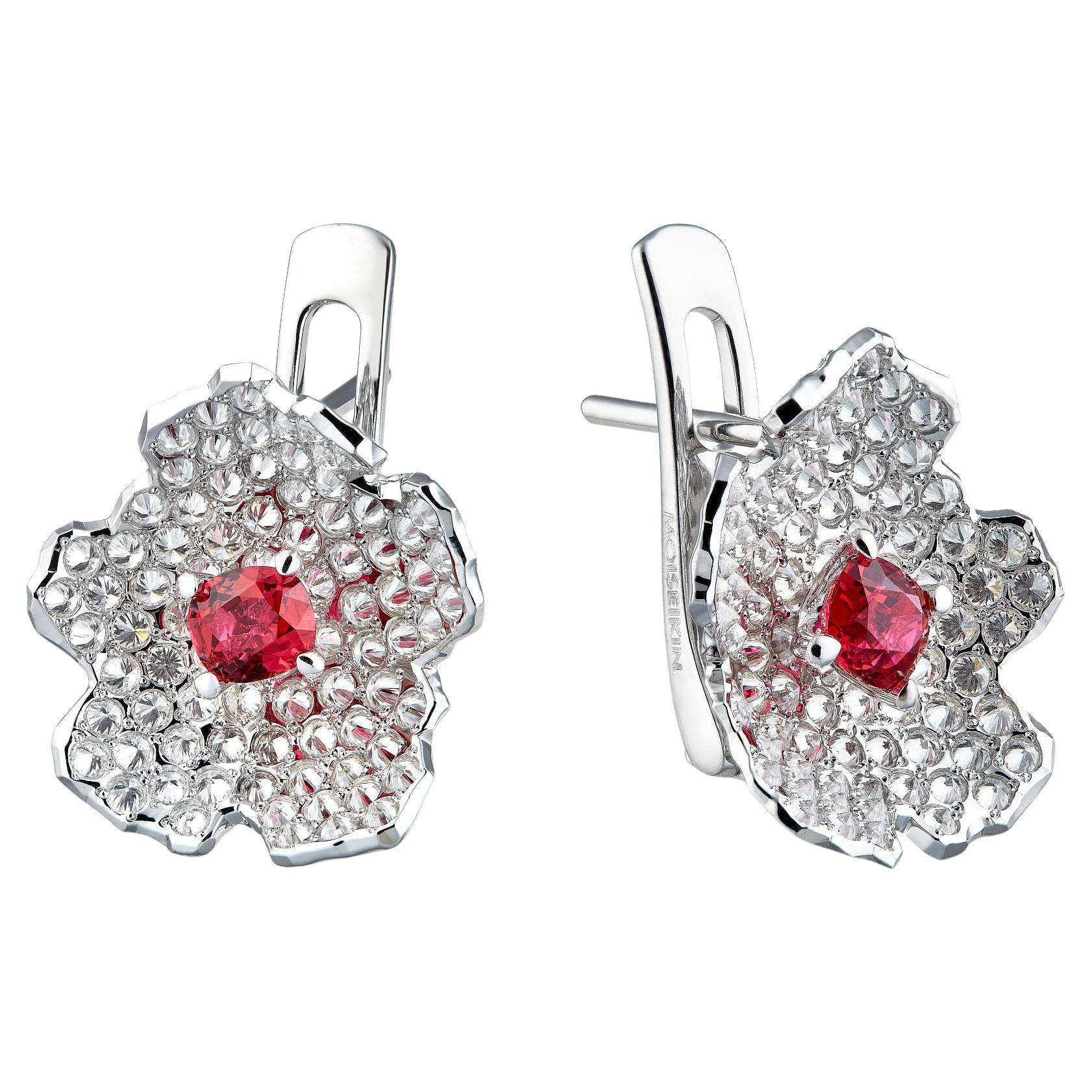 MOISEIKIN Boucles d'oreilles or 18 carats diamant Spinelle rose néon en vente