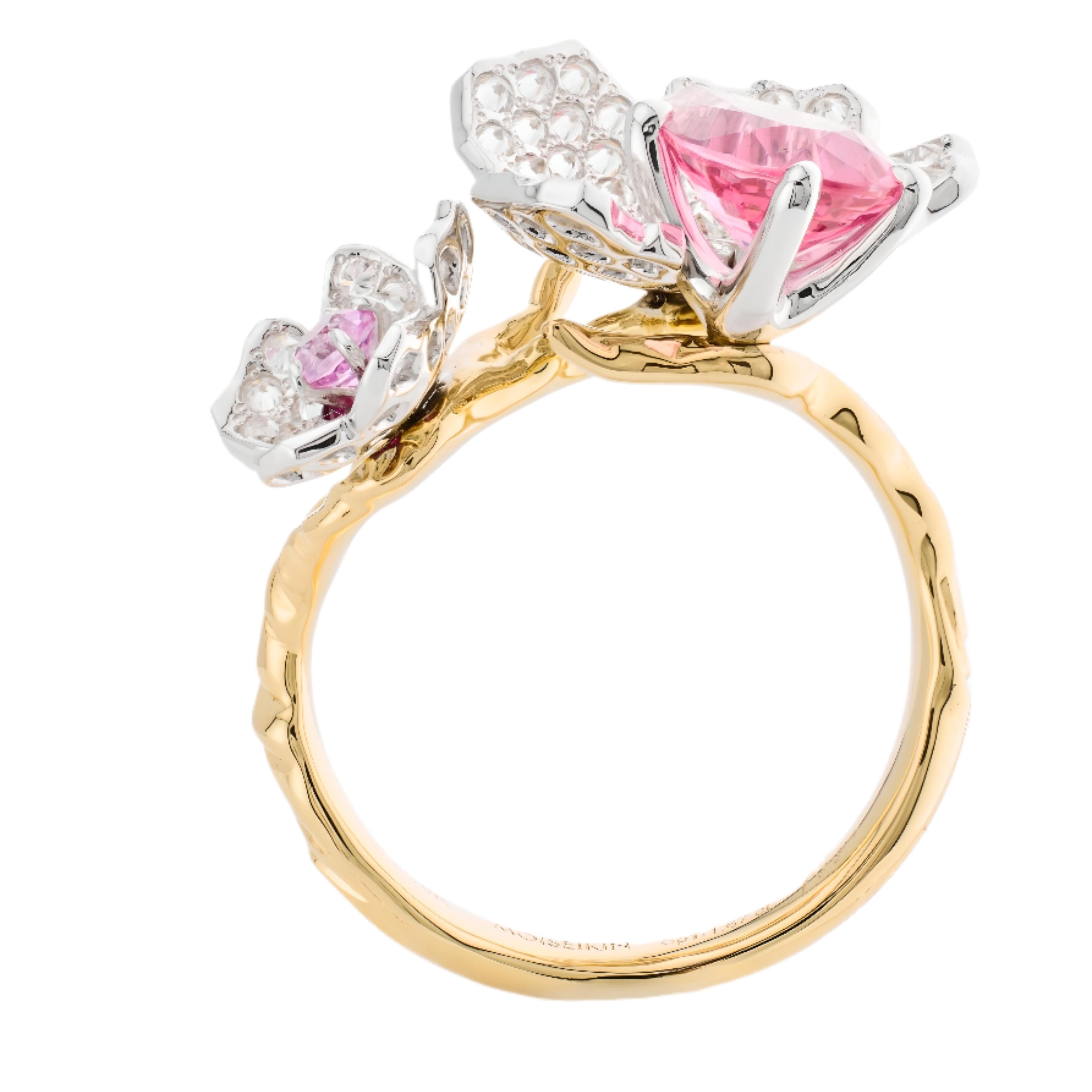 Contemporaneo Anello con diamante e spinello rosa senza calore in oro 18 carati MOISEIKIN in vendita
