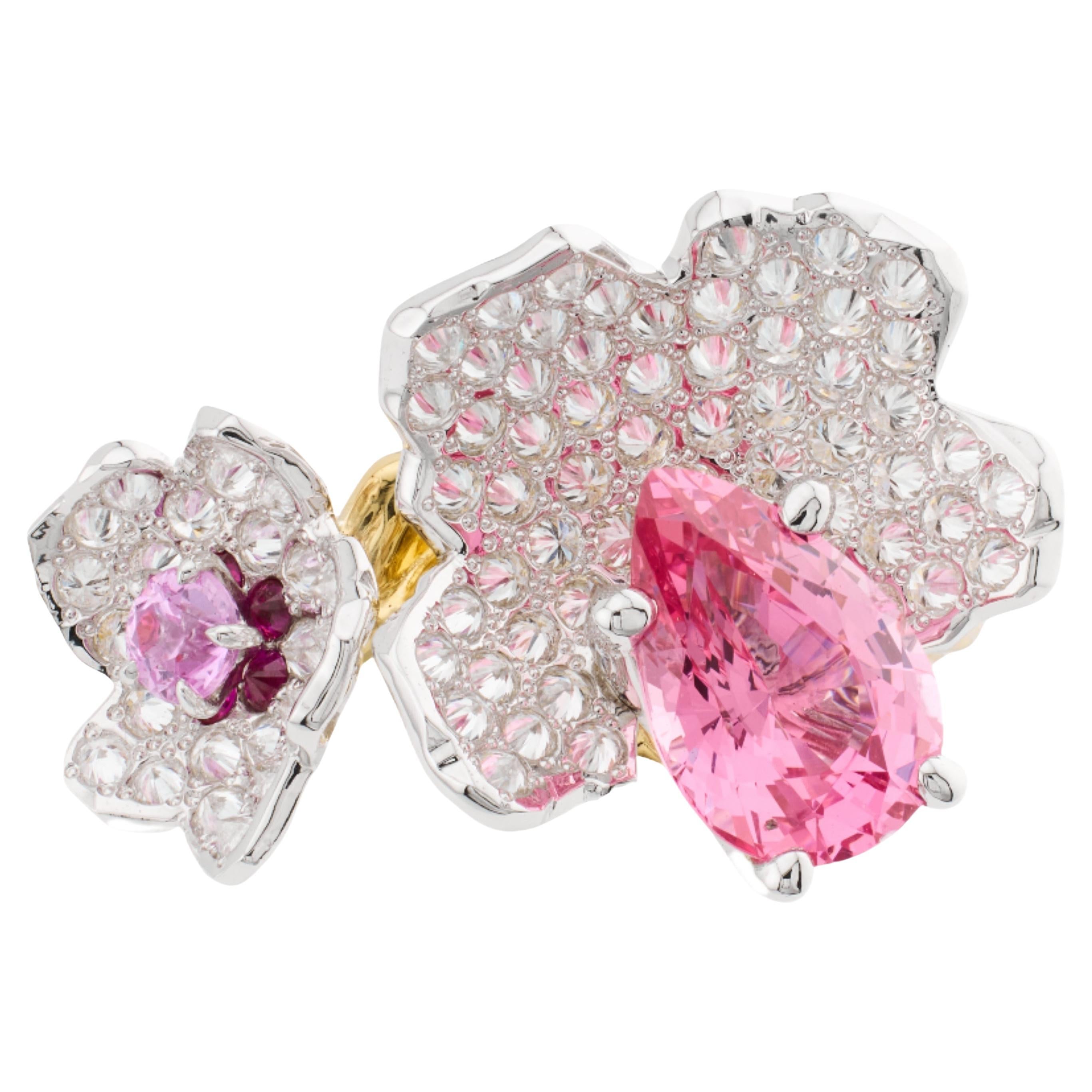 Anello con diamante e spinello rosa senza calore in oro 18 carati MOISEIKIN