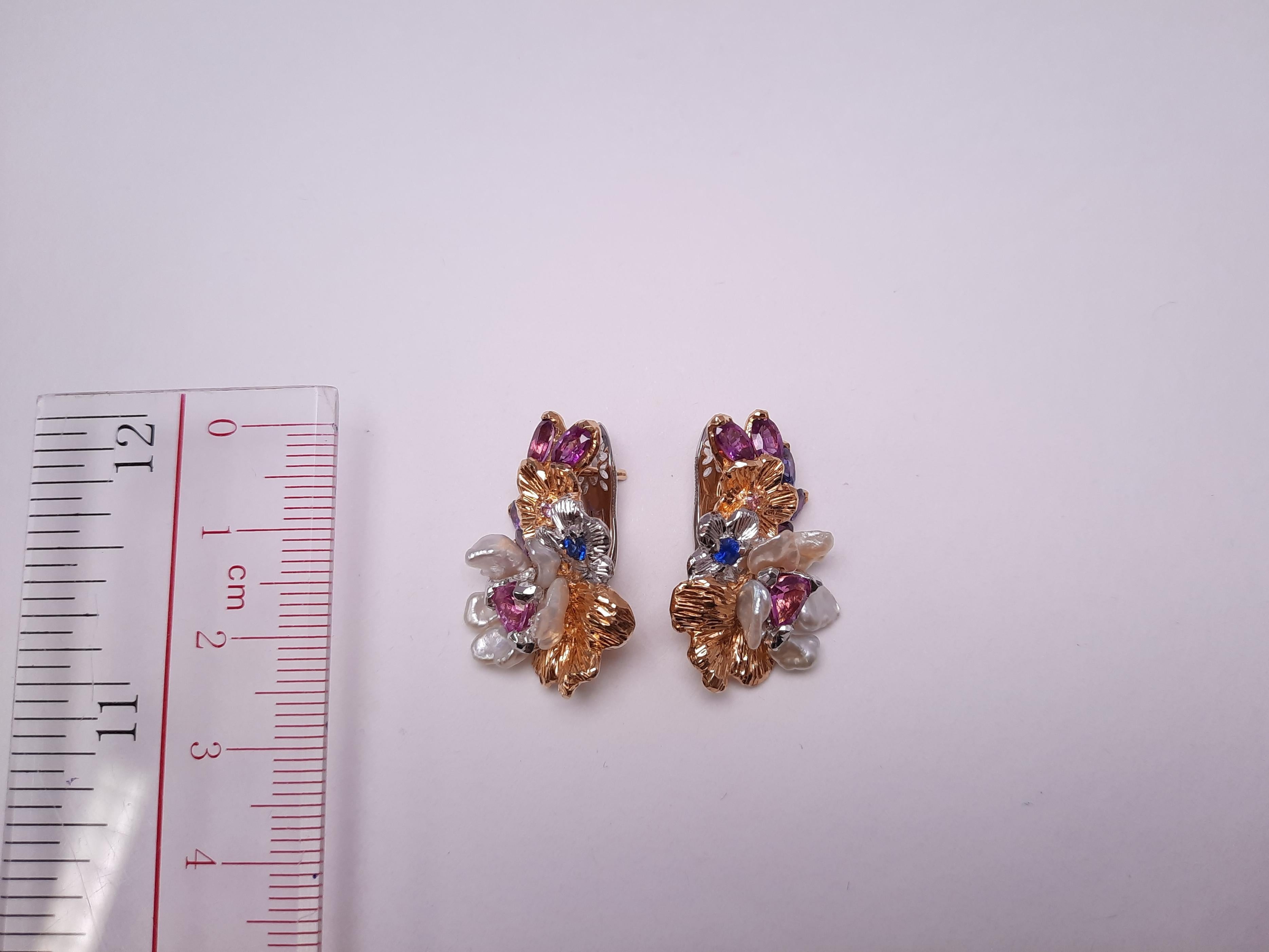Women's Moiseikin 18 Karat Gold Fancy Sapphire Keshi Pearl Earrings
