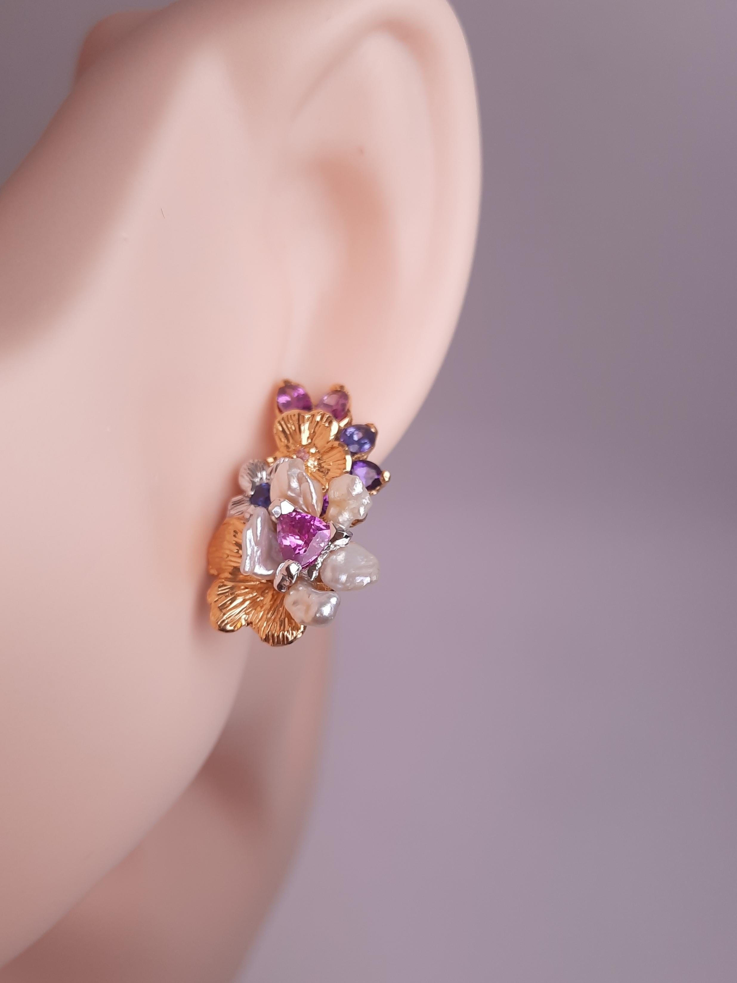 Moiseikin 18 Karat Gold Fancy Sapphire Keshi Pearl Earrings 1