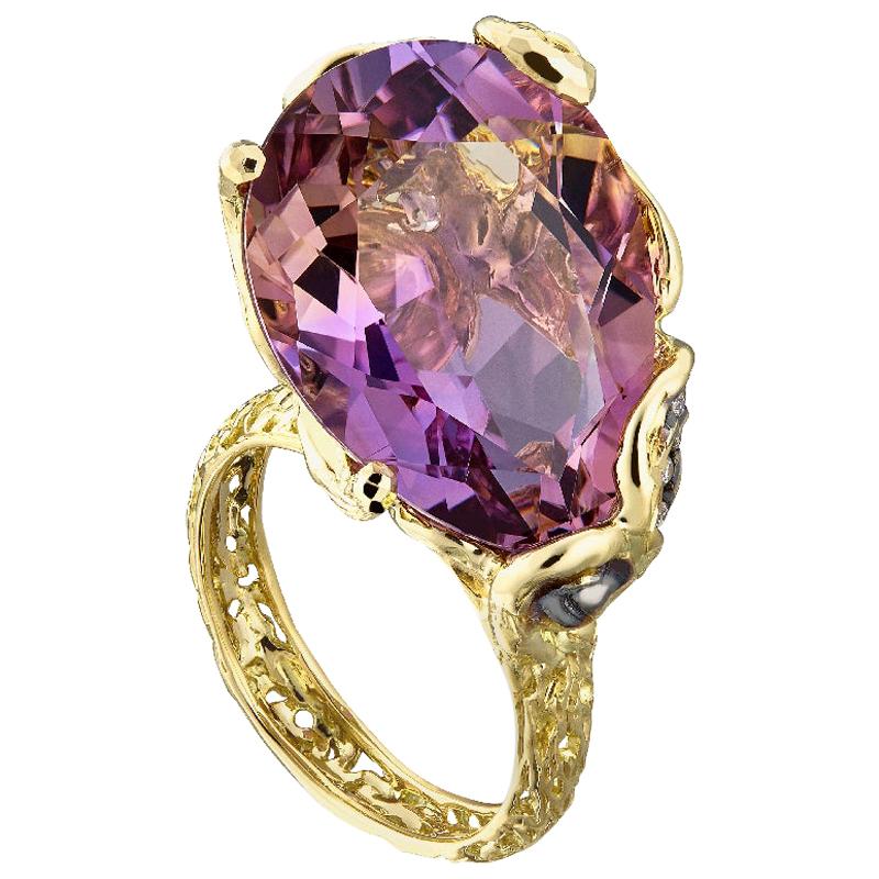 MOISEIKIN 18 Karat Gold Handmade Diamond Ametrine Ring For Sale
