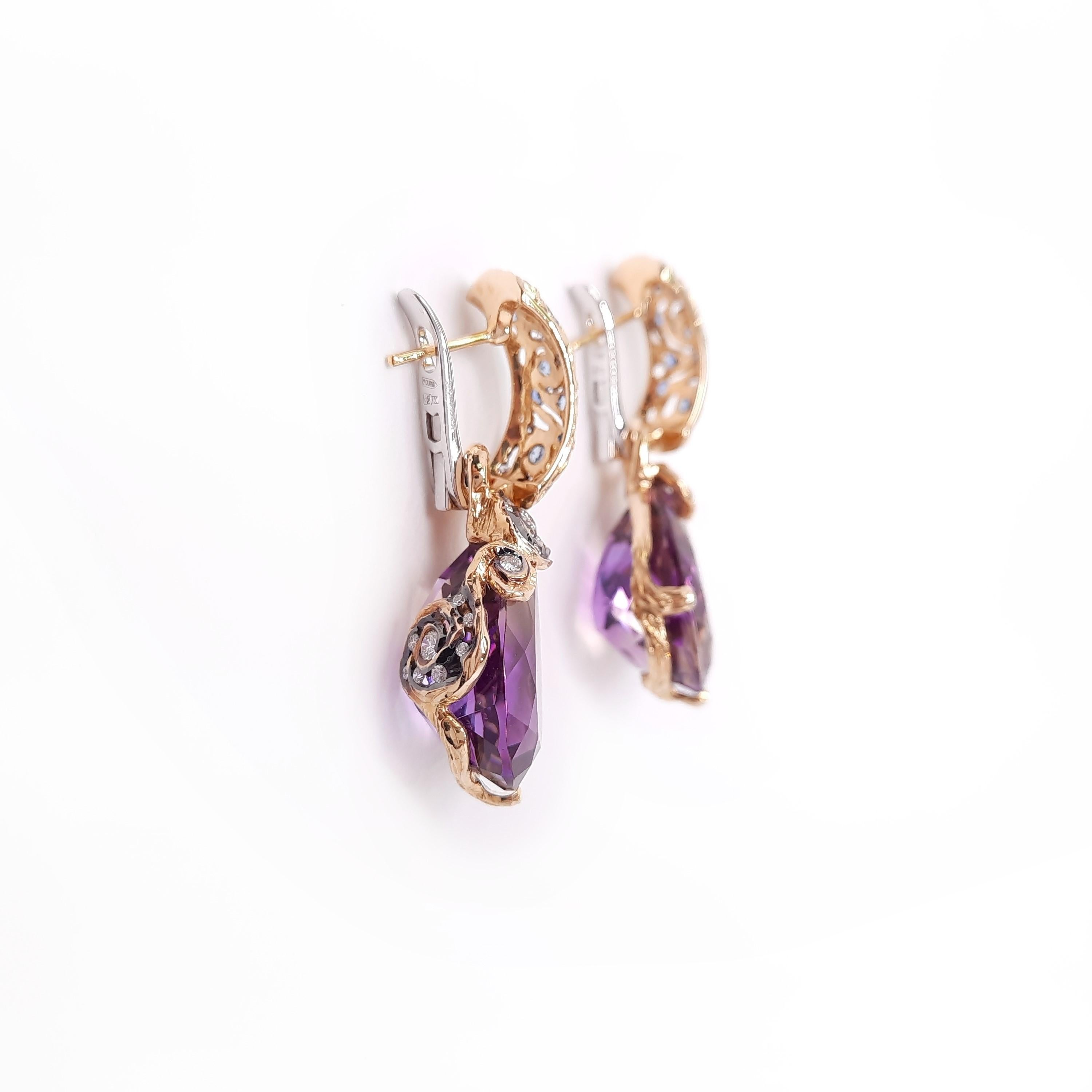 MOISEIKIN Ohrringe aus 18 Karat Gold, handgefertigter Diamant, Saphir und Ametrine (Zeitgenössisch) im Angebot