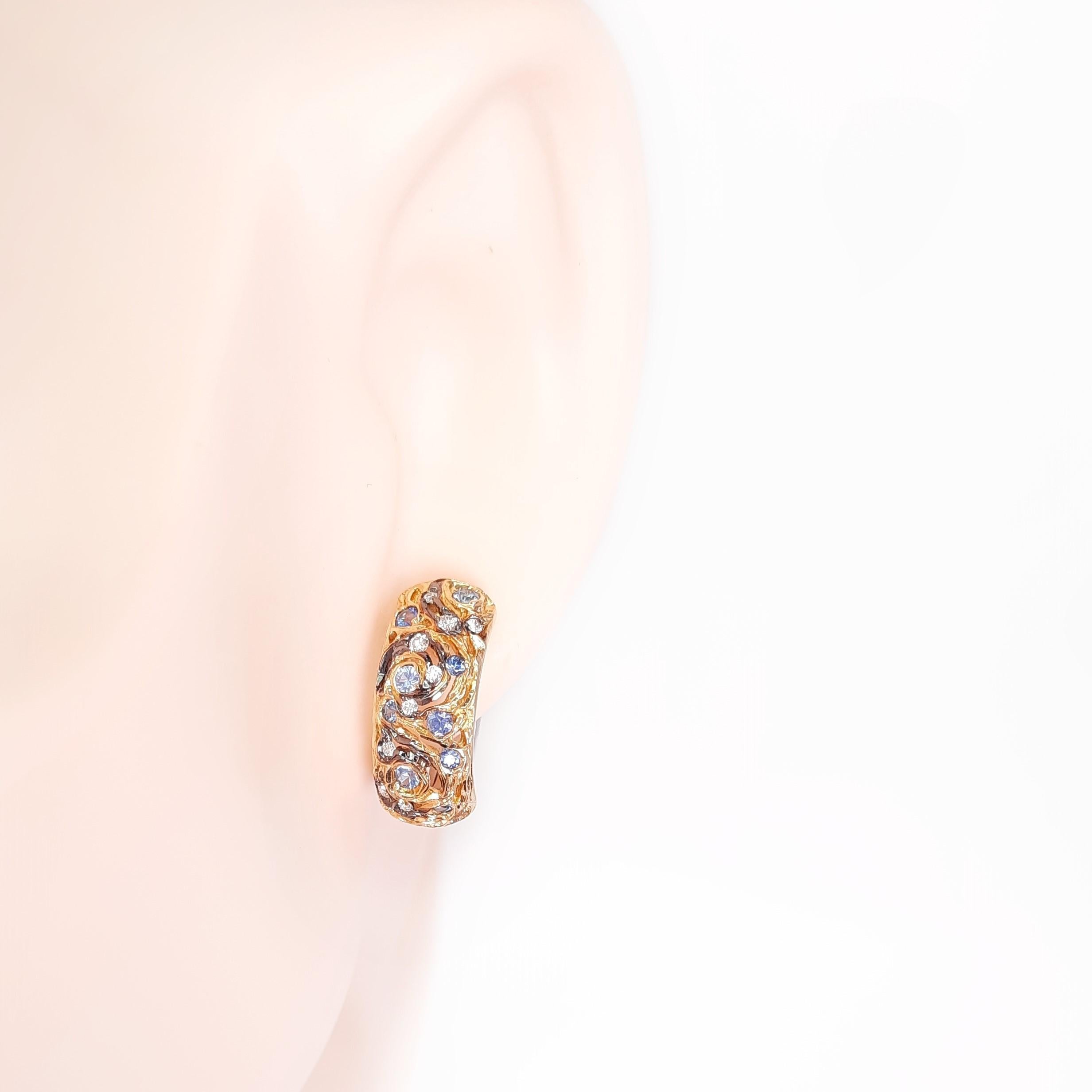 MOISEIKIN 18 Karat Gold Handmade Diamond Sapphire Ametrine Earrings In New Condition For Sale In Hong Kong, HK