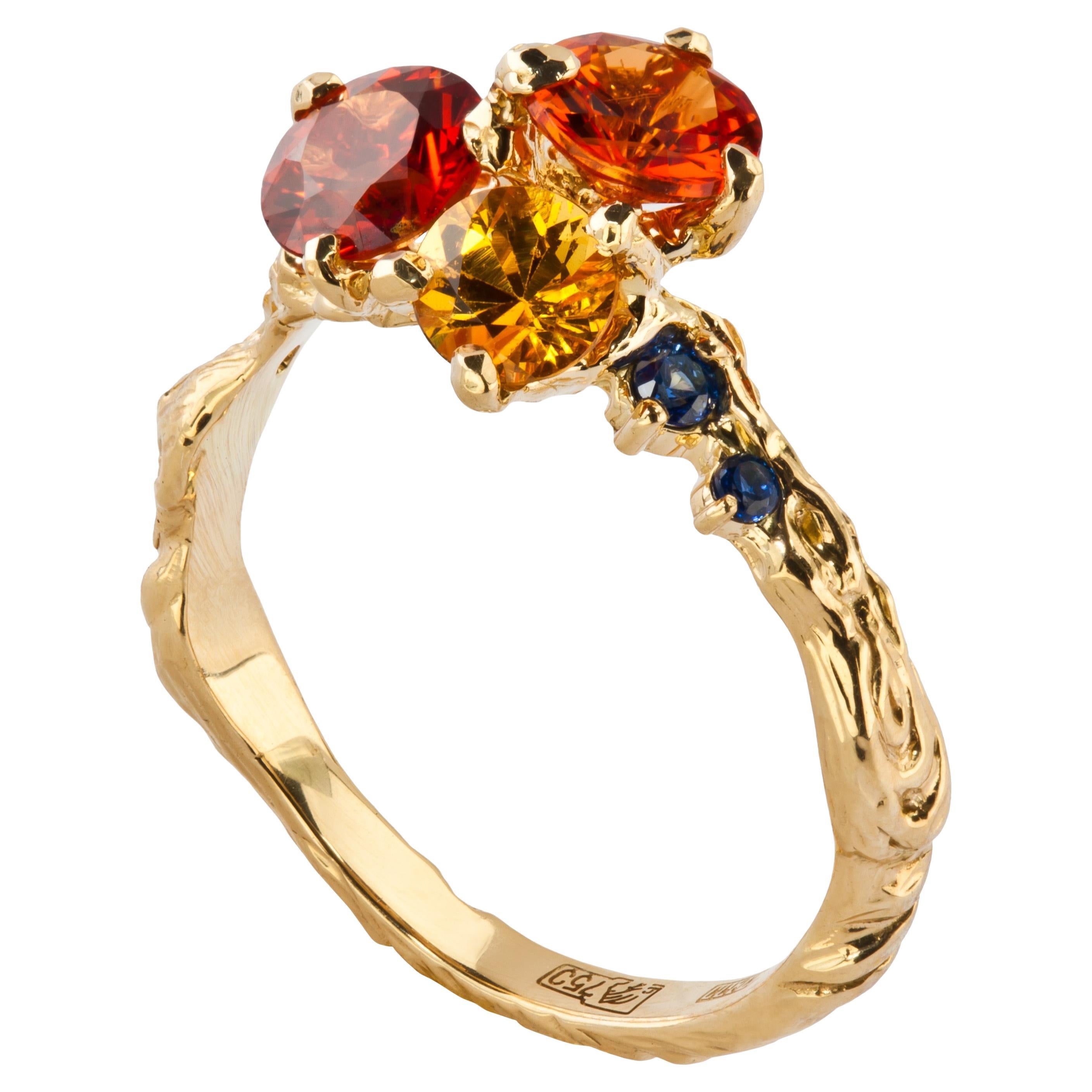 MOISEIKIN 18 Karat Gold Handmade Fancy Sapphire Starry Night Ring For Sale