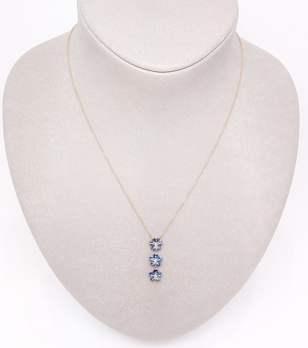 Round Cut Moiseikin 18 Karat Gold Sapphire Diamond Necklace For Sale