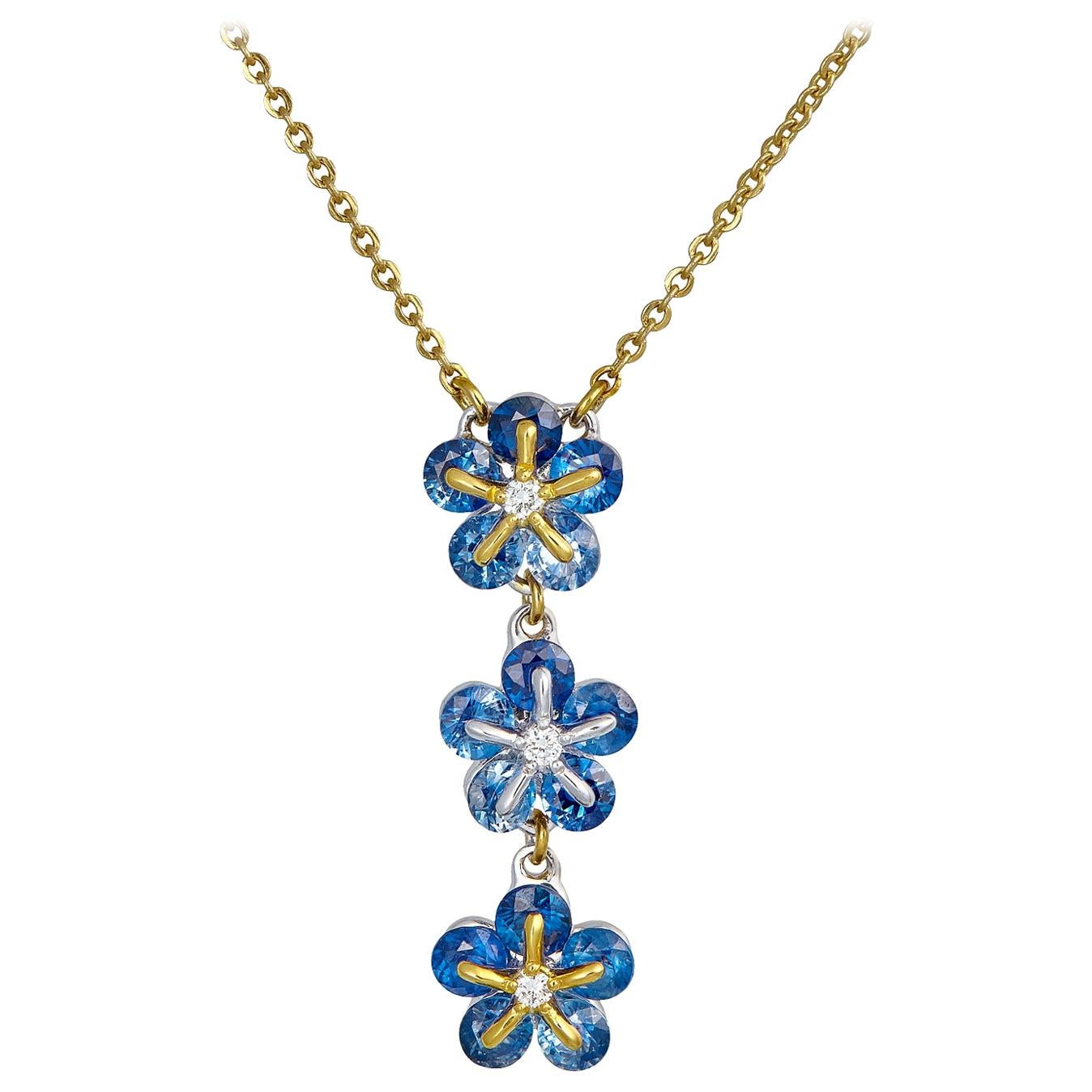 Moiseikin 18 Karat Gold Sapphire Diamond Necklace For Sale