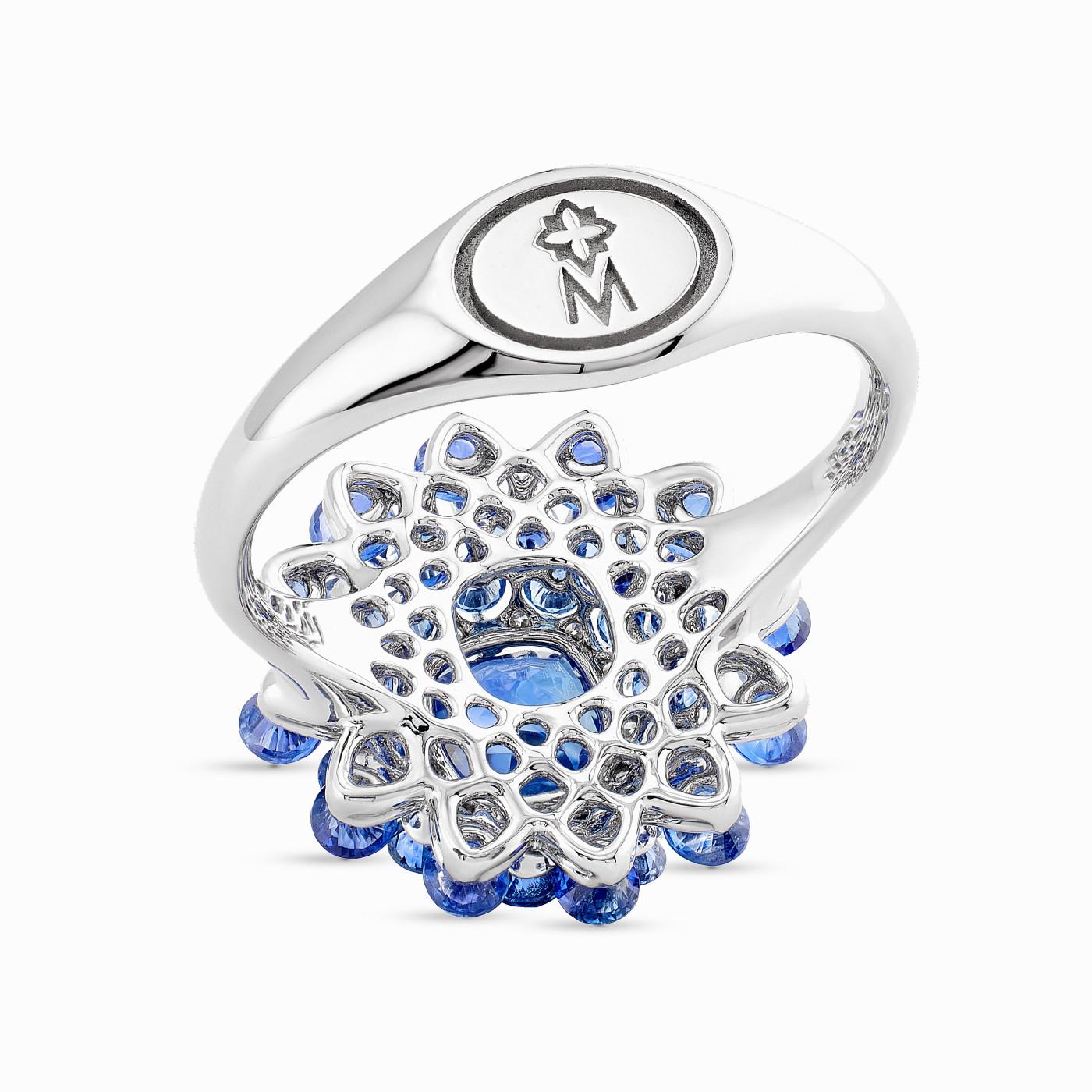 MOISEIKIN 18 Karat Weißgold 1,09ct Kornblumenblauer Saphir Cocktail Ring (Zeitgenössisch) im Angebot