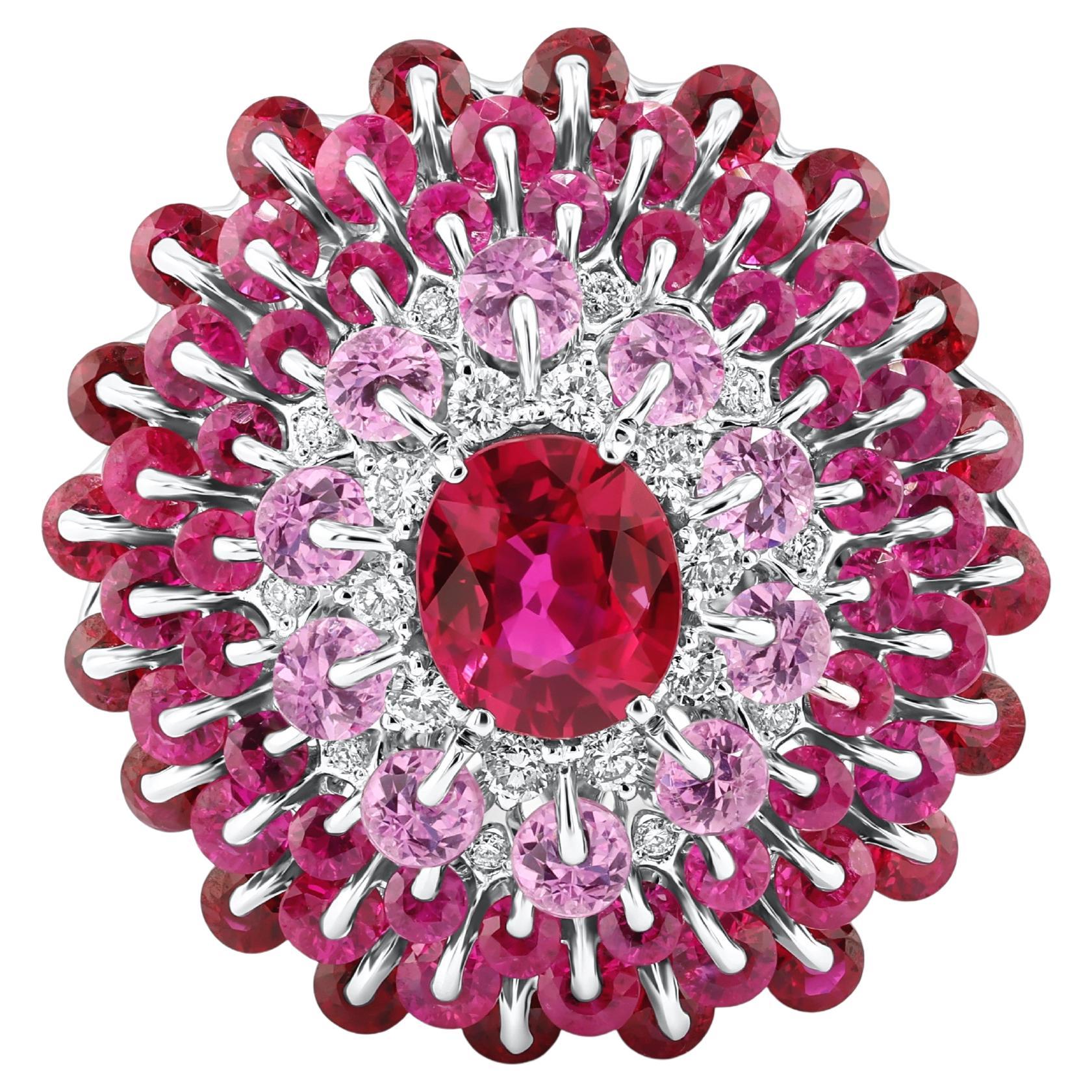 MOISEIKIN 18 Karat White Gold 1.14ct Mozambique Ruby Cocktail Ring For Sale