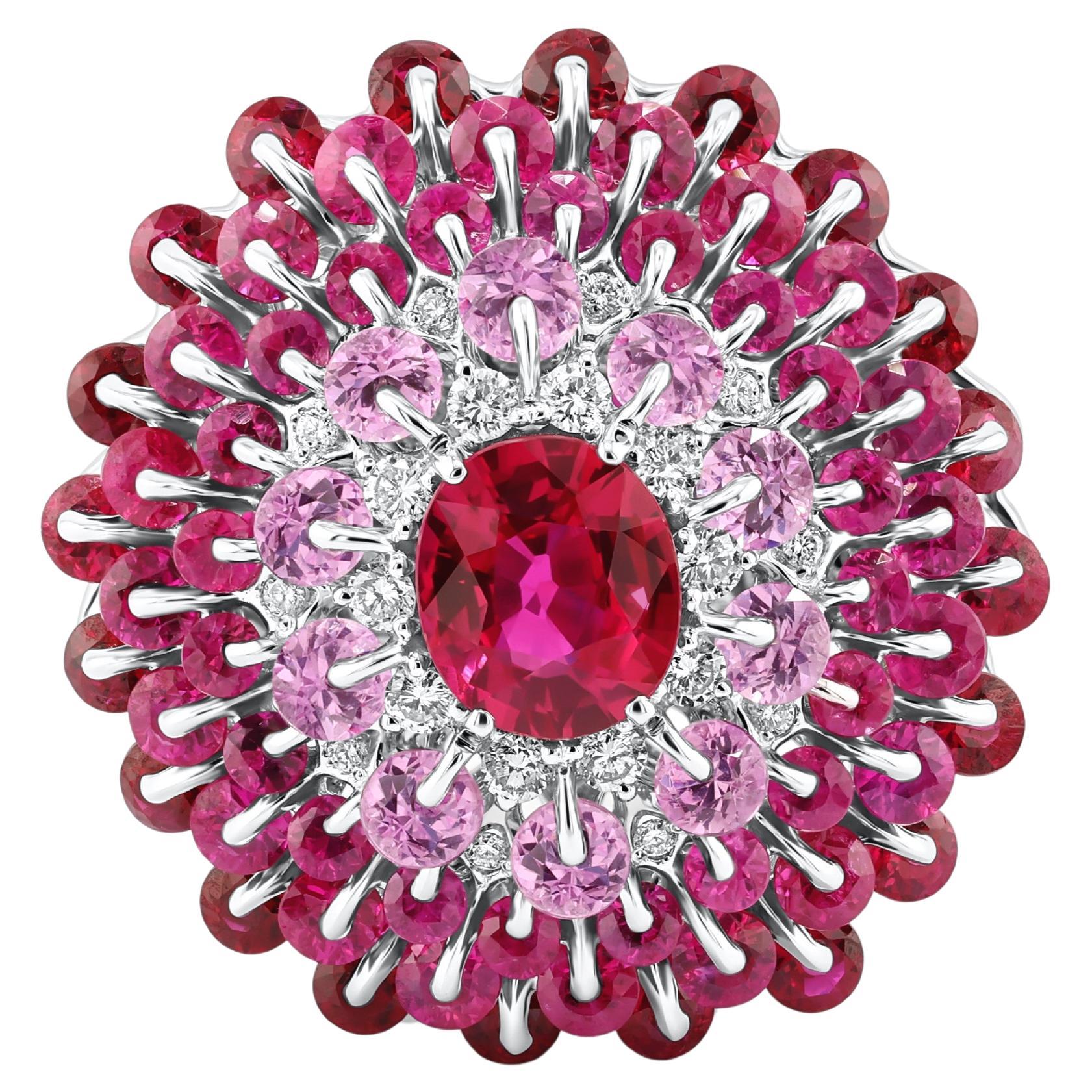 MOISEIKIN 18 Karat White Gold 1.14ct Ruby Cocktail Ring For Sale