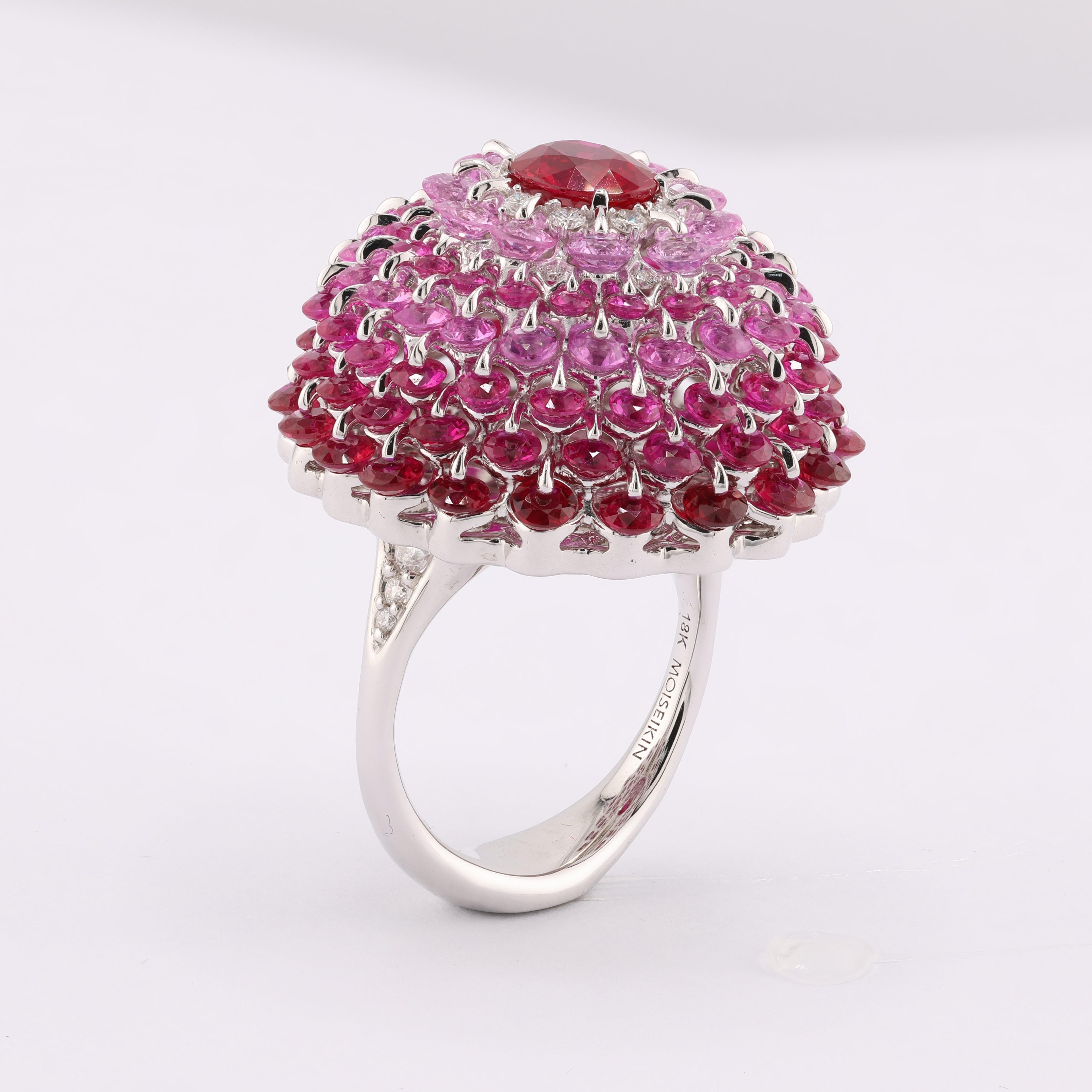 Contemporary MOISEIKIN 18 Karat White Gold 1.22ct Burmese Ruby Cocktail Ring For Sale