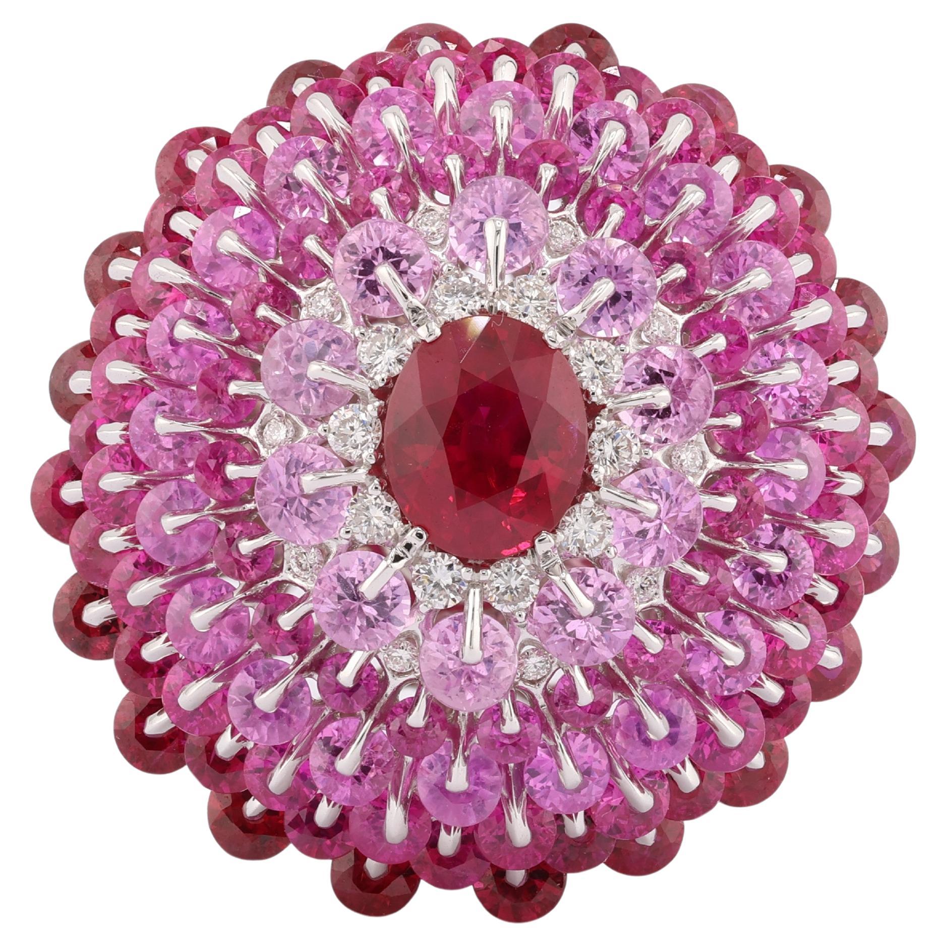 MOISEIKIN 18 Karat White Gold 1.22ct Burmese Ruby Cocktail Ring For Sale