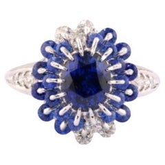 MOISEIKIN 18 Karat White Gold 1.87ct Royal Blue Sapphire Diamond Cocktail Ring