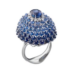 MOISEIKIN Bague cocktail en or blanc 18 carats avec saphir 1,95 carat sans chaleur et diamants