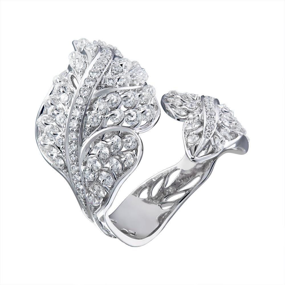 Contemporary Moiseikin 18 Karat White Gold 2 Carat Diamond Angel Wing Ring For Sale