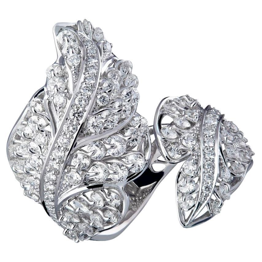 Moiseikin 18 Karat White Gold 2 Carat Diamond Angel Wing Ring For Sale