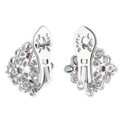 Moiseikin 18 Karat White Gold 2 carat Diamond Flower Earrings