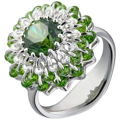 Moiseikin 18 Karat White Gold 2.18 Carat Demantoid Garnet Diamond Ring