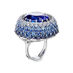 MOISEIKIN Bague de cocktail en or blanc 18 carats 25ct Tanzanite Saphir Diamant