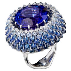 MOISEIKIN Anillo de cóctel de oro blanco de 18 quilates con diamantes, zafiro y tanzanita de 25 ct