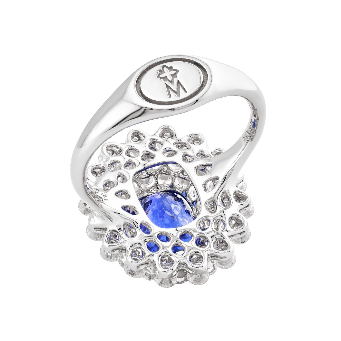 MOISEIKIN 18 Karat Weißgold 3,05ct Saphir Diamant Cocktail Ring (Zeitgenössisch) im Angebot