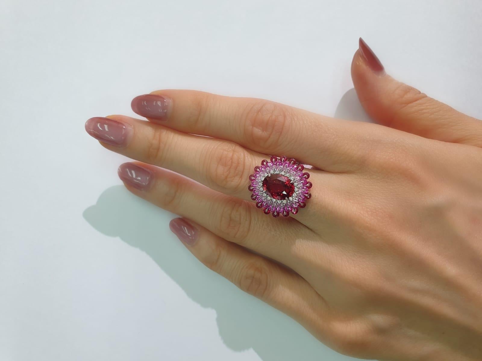 MOISEIKIN 18 Karat White Gold 3.54ct No Heat Ruby Cocktail Ring In New Condition For Sale In Hong Kong, HK