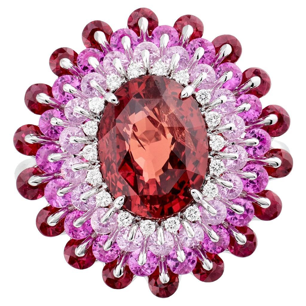 MOISEIKIN 18 Karat White Gold 3.54ct No Heat Ruby Cocktail Ring