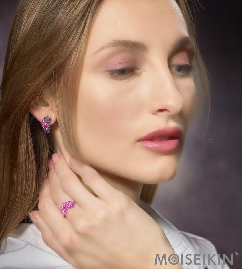 MOISEIKIN 18 Karat White Gold Black Diamond Ruby Earrings In New Condition For Sale In Hong Kong, HK