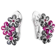 MOISEIKIN 18 Karat White Gold Black Diamond Ruby Earrings