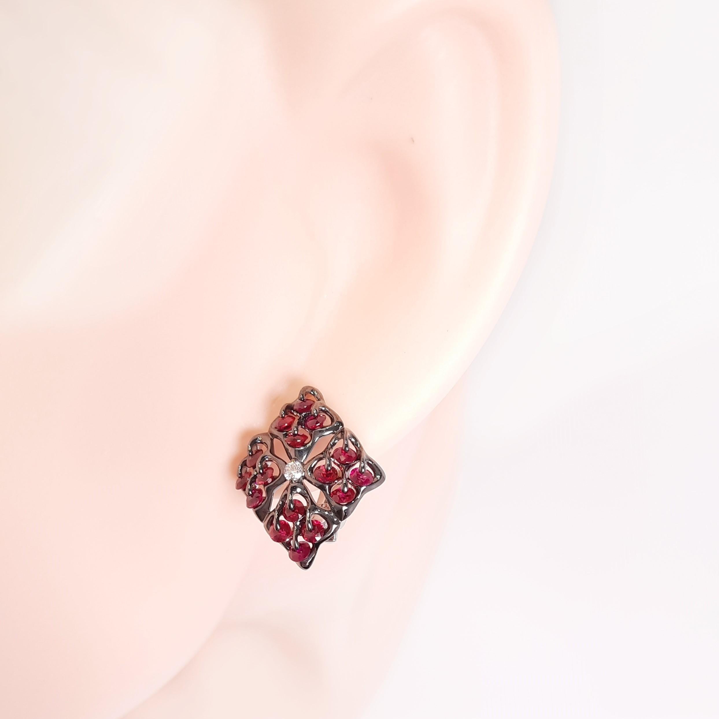 Round Cut Moiseikin 18 Karat White Gold  Ruby Earrings For Sale