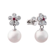 Moiseikin 18 Karat White Gold Diamond Akoya Pearl Stud-Earrings