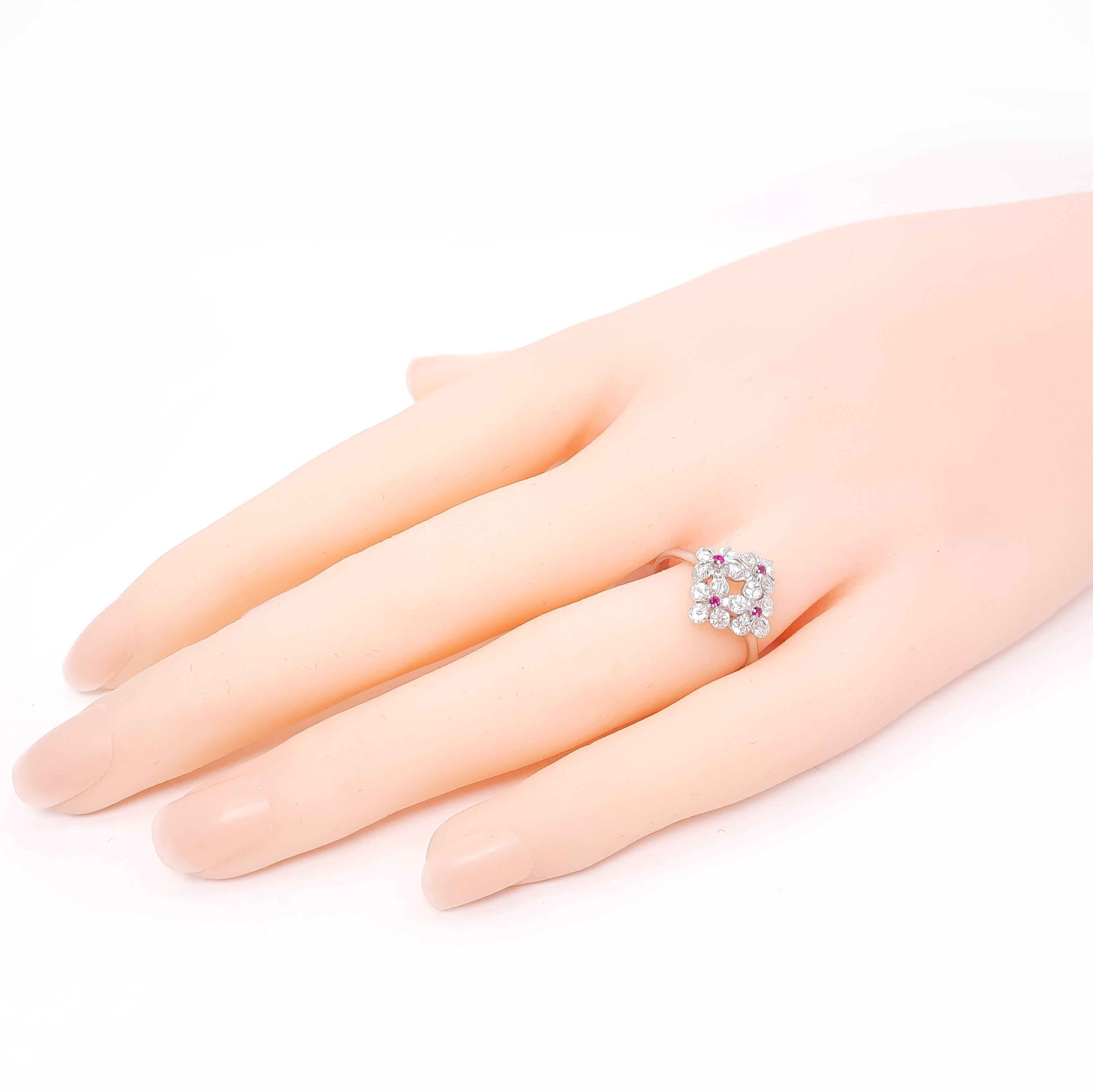 Round Cut MOISEIKIN 18 Karat White Gold Diamond Flower Ring For Sale