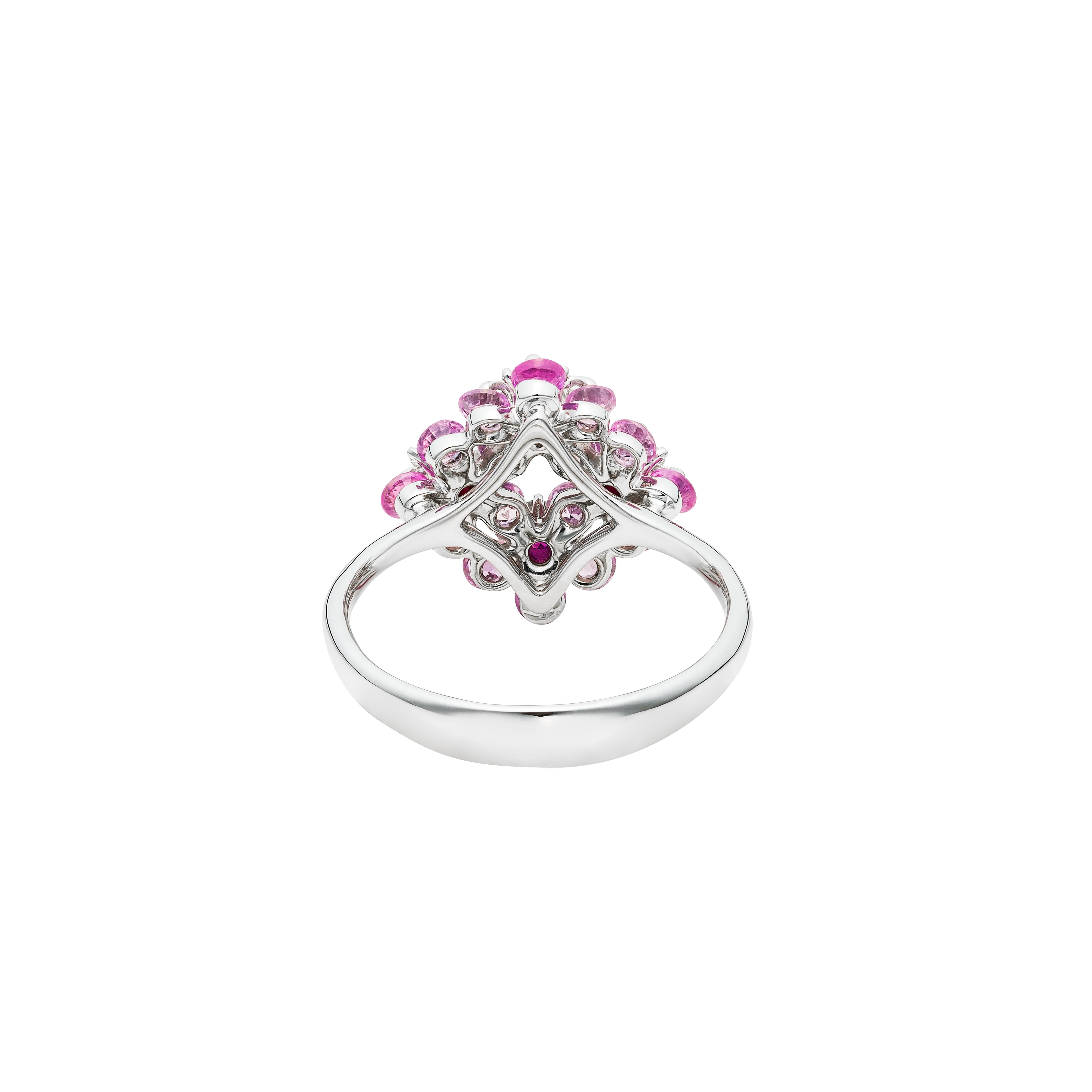 Contemporary MOISEIKIN 18 Karat White Gold Diamond Pink Sapphire Floral Ring For Sale