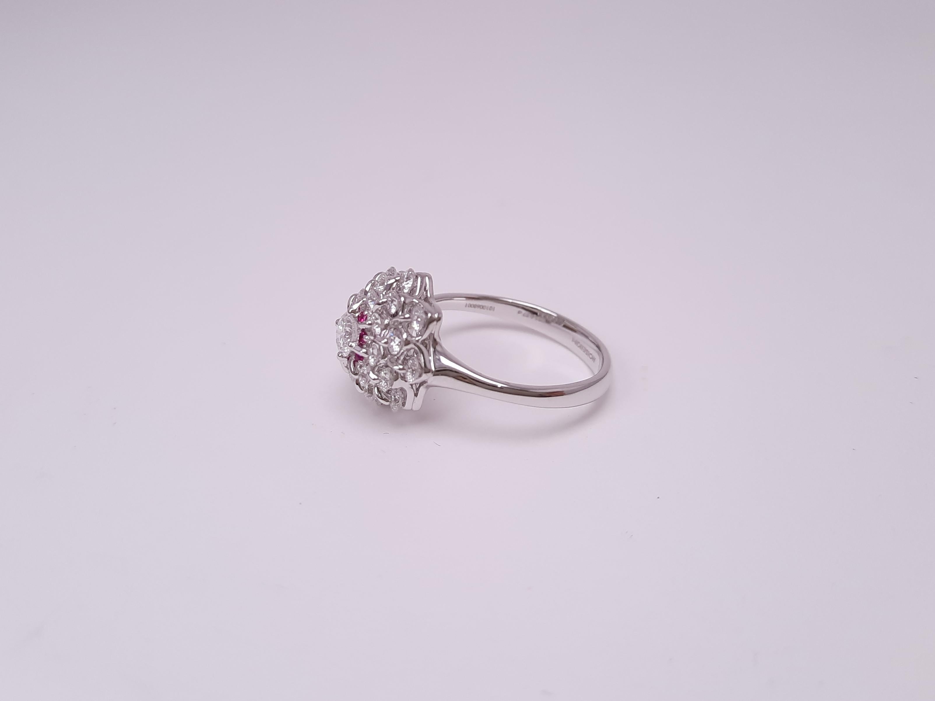 Round Cut Moiseikin 18 Karat White Gold Diamond Ring, Waltzing Brilliance Technology For Sale
