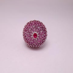 MOISEIKIN 18 Karat White Gold Diamond Ruby Cocktail Ring