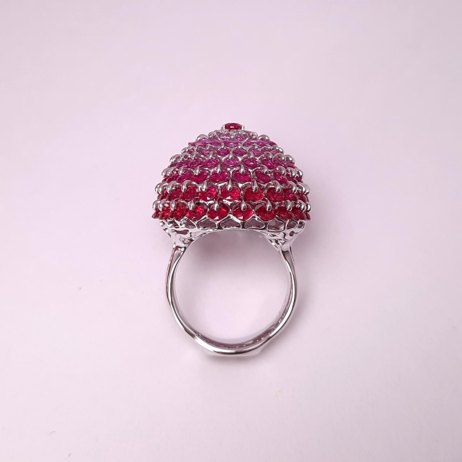 Women's MOISEIKIN 18 Karat White Gold Diamond Ruby Cocktail Ring For Sale