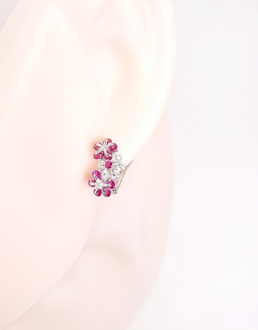 Round Cut Moiseikin 18 Karat White Gold Diamond Ruby Earrings For Sale