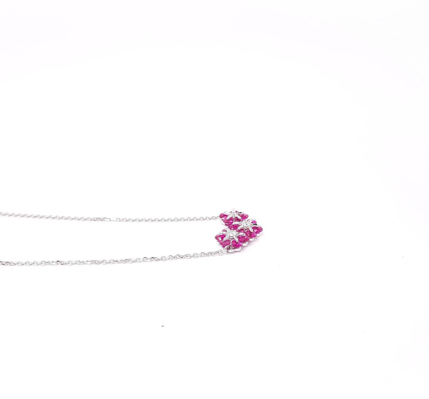 Contemporary Moiseikin 18 Karat White Gold Innovative Ruby Diamond Necklace For Sale