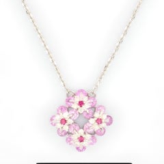 MOISEIKIN 18 Karat White Gold Pink Sapphire Floral Necklace