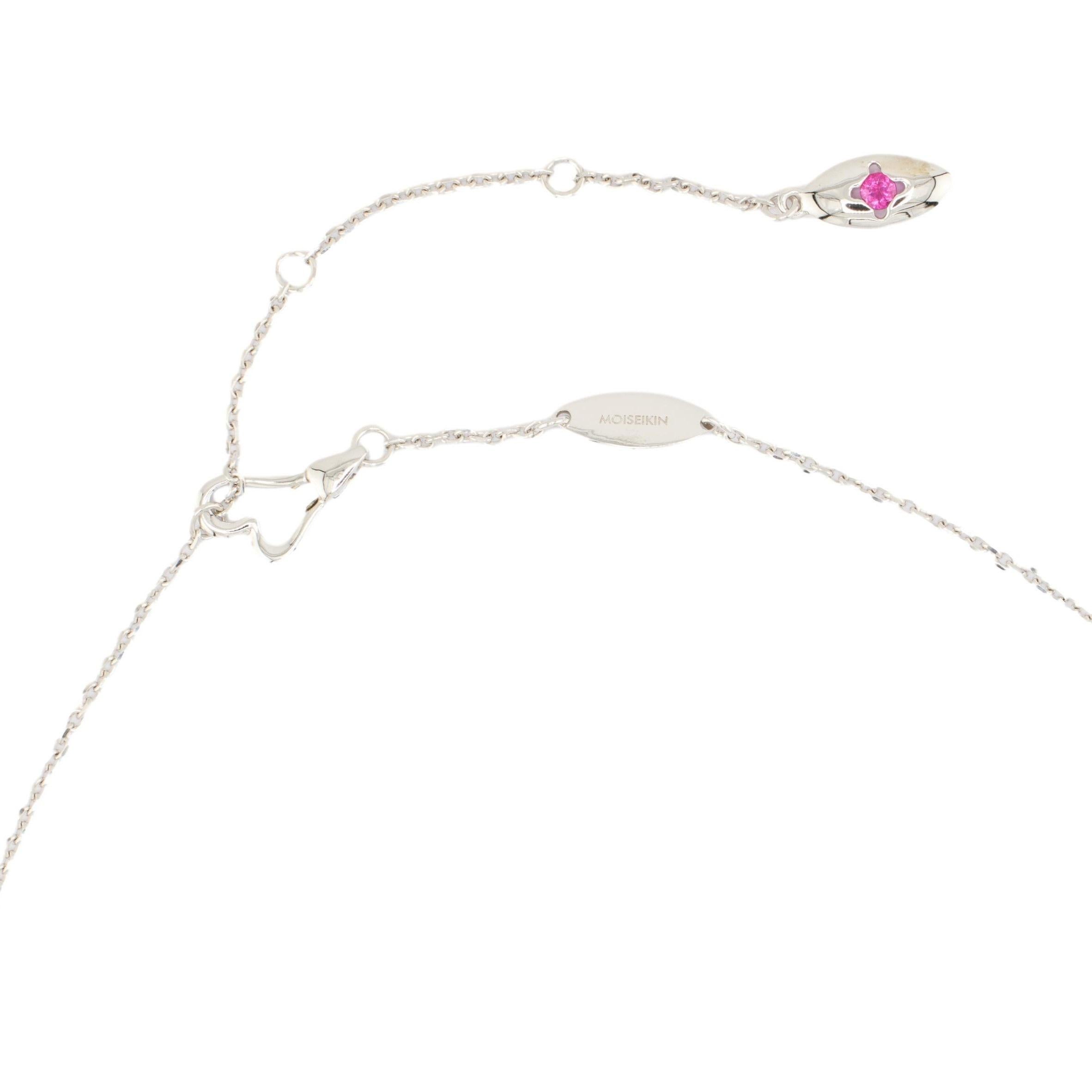 Round Cut MOISEIKIN 18 Karat White Gold Pink Sapphire Floral Necklace For Sale