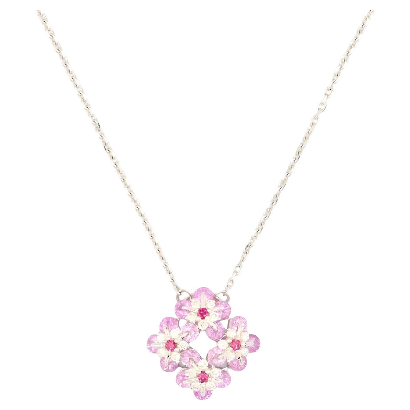 MOISEIKIN 18 Karat White Gold Pink Sapphire Floral Necklace