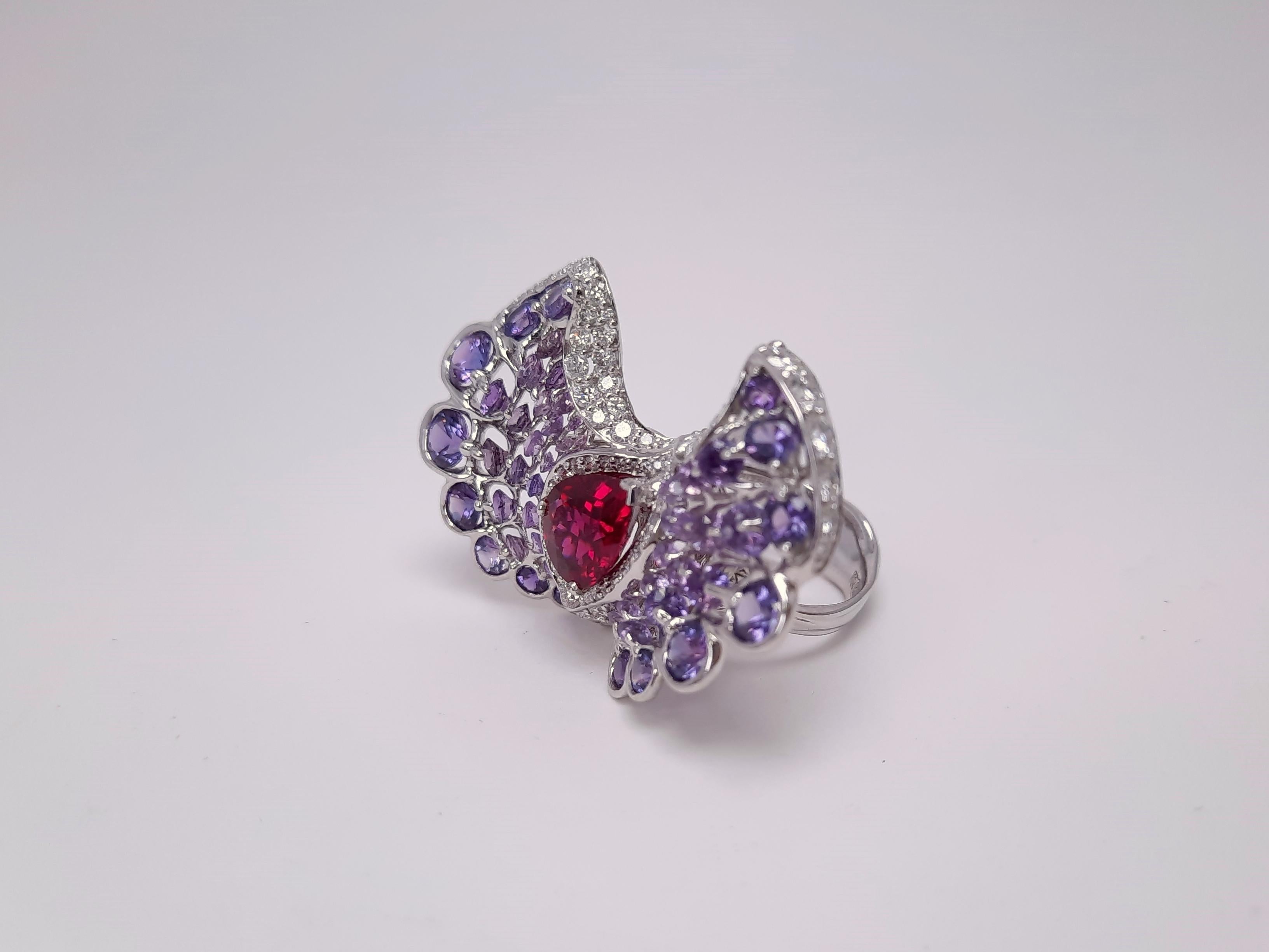 Contemporary Moiseikin 18 Karat White Gold Rubellite Sapphire Butterfly Ring For Sale